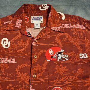 Reyn Spooner Oklahoma University Sooners Football Hawaiian Shirt Mens Medium Red